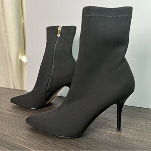 Stretch Pointed Toe Sock Booties Mid-Calf Ankle Boot Stiletto Heel Zip Close